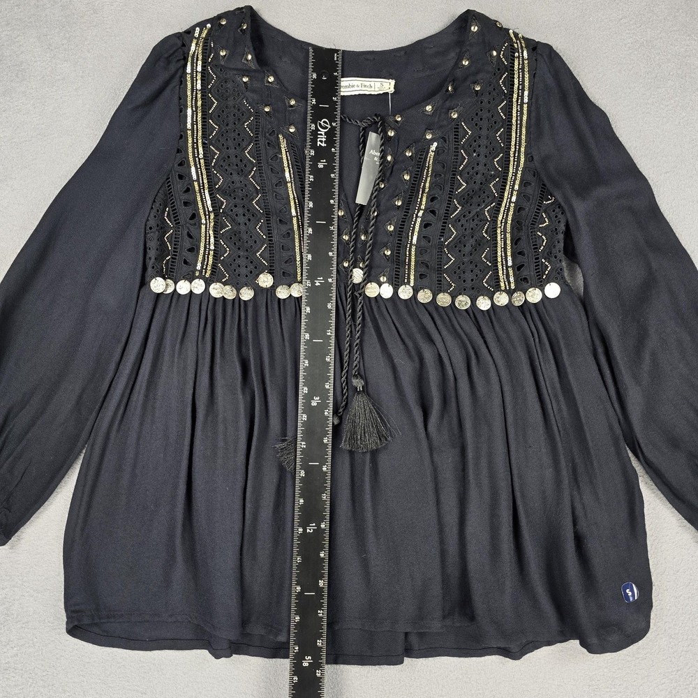 Abercrombie & Fitch Blouse Womens Small Black Boho Embroidered Peasant Top NWT - Picture 6 of 13